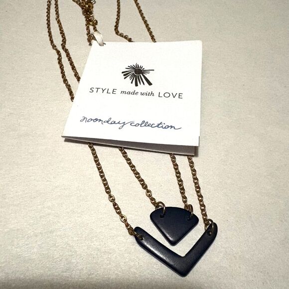 NWT Noonday Collection Double Pendant Necklace Triangles Gold Tone - Picture 2 of 3